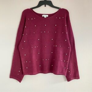 NEW Liz Claiborne Magenta Embellished Jewel Pearl Accent Sweater size small